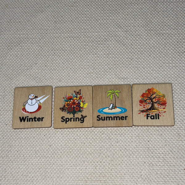 Wooden Language Labels, 4 Seasons, 5 Senses, Syllables, Small, Medium Large