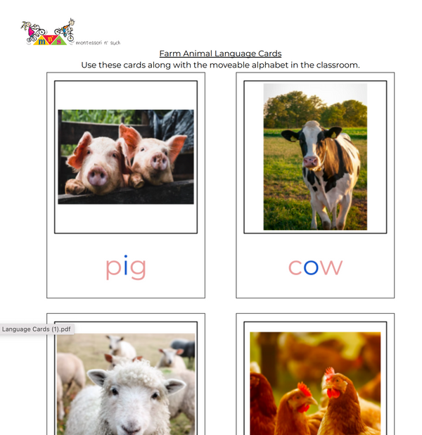 Farm Animal Family Cards - Montessori Services